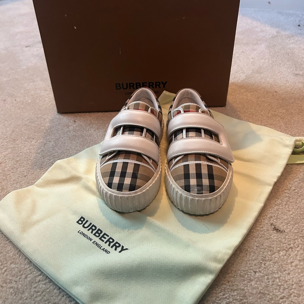 Burberry Kids Checkered Sneakers - Beige and Black